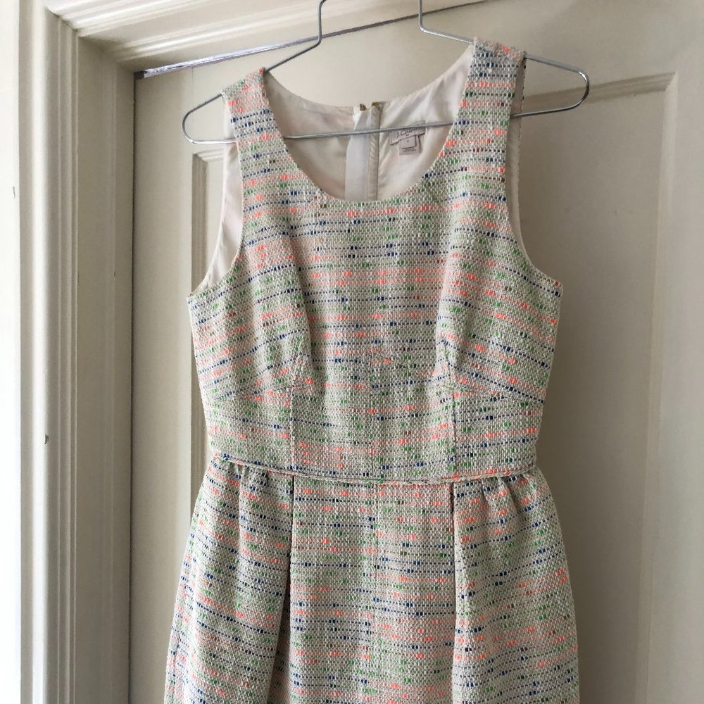 J. Crew Factory beige and multicolored tweed dress